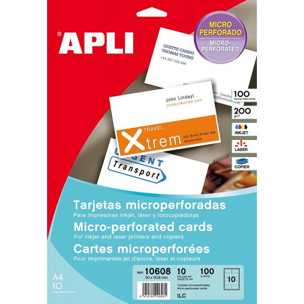 Tarjeta visita a4 90x50.8 200g b10 100u